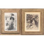 A pair of 19th century engravings of fashionable Parisian ladies, 24x19cm and 25x16cm