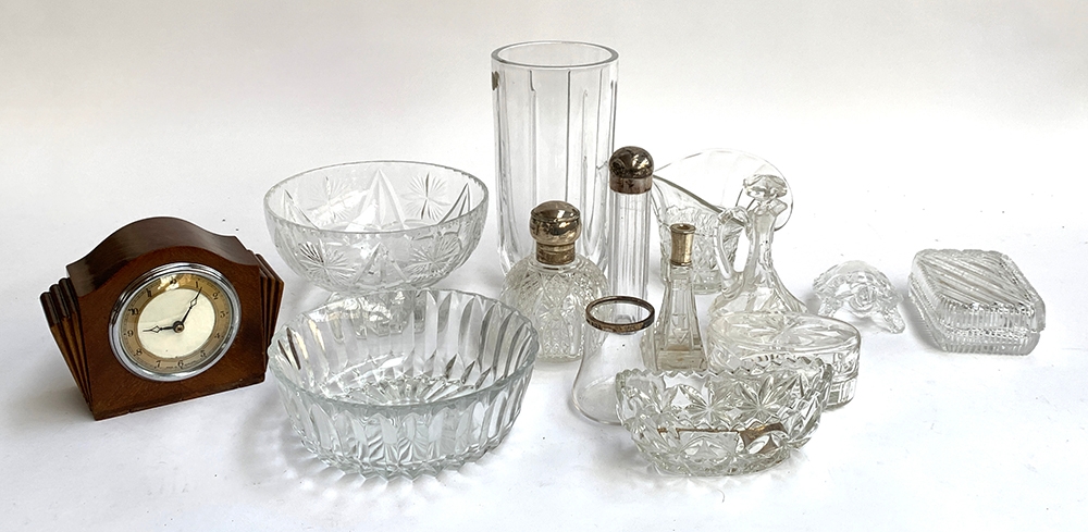 A mixed lot of cut glassware to include Royal Crystal Rock, various dressing table pots with