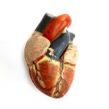 A vintage wooden anatomical heart, approx. 13cmH