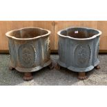 A good pair of cast iron planters, on paw feet, 28x26cmH
