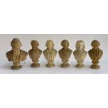 A lot of six parian busts of great composers, Mozart, Beethoven, Bach, Menndelsohn, Brahms and