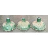 A lot of three vintage green enamel industrial lightshades, each 41cmD