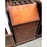 A small burr walnut veneer bureau, fall front over four drawers, 53.5cmW