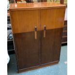 A mid century two-tone cupboard with shelves and hanging rail, 84x45x120cmH