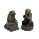 Two cast metal monkey figures, 10cmH approx.