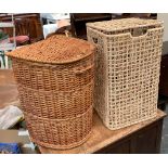 A wicker laundry basket, 60cmH; together with one other 67cmH