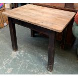 A small sturdy pine table, on square section legs, 97x68x74cm