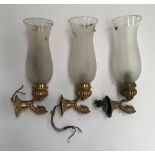 Three wall mounted lights with gilt metal fish design and frosted glass shade, each approx. 28cmH