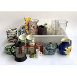 A mixed lot of ceramics and glass, to include Evesham Vale ramekins, cut glass vase; continental