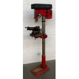 A Sealey 16 speed floor standing drill press/pillar drill, 16mm chuck, fitted with a Jacob 150 vice