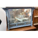 A blue painted over mantel mirror, 107x63cmH