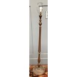 A mahogany turned wood standard lamp, 170cmH