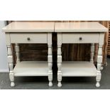 A pair of white painted bedside cabinets, each with single drawer and undershelf, 50x40x63cmH;