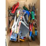 A mixed lot of tools to include various grips, pliers, hammers, screwdrivers etc
