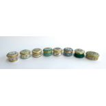 A collection of eight Halcyon days lidded trinket boxes, mostly 4.5cmD