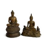 Two cast metal buddhas, 21cmH and 25cmH