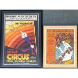 'Bertram Mills Circus and menagerie from Olympia London' framed poster, 72x48cm; together with a