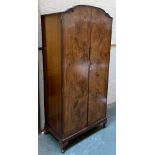 A 1950s walnut veneer wardrobe, 90x50x191cmH