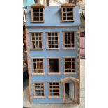 A tall dolls house, with mansard roof, various contents, 45x32x88cmH