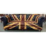 A leather Andrew Martin Chesterfield sofa painted in a Union Jack pattern, 220cmW