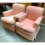 A pair of 20th century pink upholstered armchairs, approx. 75cmW
