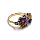 A gold ring set with citrine, amethyst, and seed pearl, size M, 3.1g