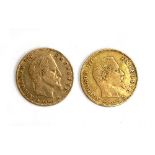 Two Napoleon III gold 5 Francs coins, 1856 and 1866, 3.1g