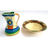 A Myott hand painted jug, 18cmH; together with a Myott 'England's Countryside' bowl (2)