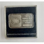 A one ounce troy 999 fine silver bullion, by Johnson Matthey Bankers Limited