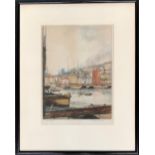 20th century, drypoint etching of boats in a harbour, signed indistinctly lower left, 30.5x22.5cm