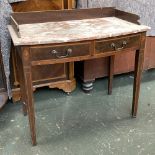 A Regency bowfront marble topped washstand/side table, three quarter gallery, with two frieze