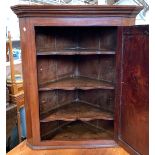 A 19th century oak glazed corner cupboard, with key, 68x105cmH