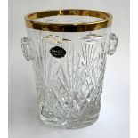 A Cristal Etzel heavy champagne bucket in lead crystal cut glass with gilt rim, 26cmH