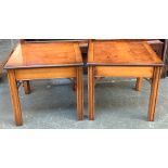 A pair of modern Georgian style side tables, moulded top over moulded square section legs,