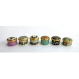 A set of six Halcyon days lidded trinket boxes, each approx. 3cmD