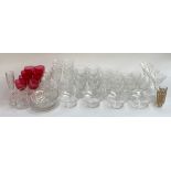 A mixed lot of cut and other glassware to include a set of six Calvery Crystal wine glasses, a set