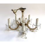 A six arm glass chandelier, approx. 45cmD; together with three matching wall sconces