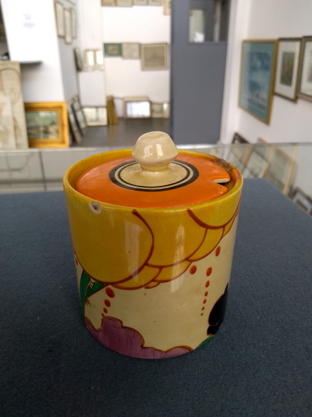 A Clarice Cliff 'Fantasque' jam pot, 9.5cmH - Image 7 of 13