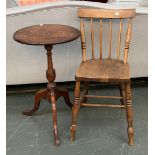 A small George III oak tip-top table, on turned column support, on cabriole legs, 43x68cmH; together