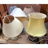 A mixed lot of seven table lamps, mostly ceramic, with shades