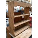 A pine wall hanging shelf/dresser top, of three shelves, 93x36x112cm