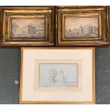 Two 19th century pencil studies of stately homes, 10x16cm, in giltwood frames; together with Dean