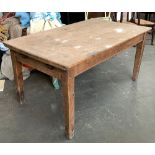 A 19th century French pine farmhouse table, with single end drawer, 150x90x73cmH