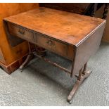 A small burr walnut veneer sofa table, 63x41x52cmH