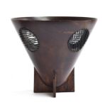 20th century, Gilles Caffier of Paris wood and leather waste paper basket, 30cm high