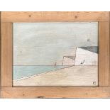 Contemporary work on board, a coastal scene, monogrammed E lower right, 34.5x46cm