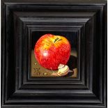 Susan P. Vogel (20th century Dutch), still life of apple and snail, 9.5x9.5cm