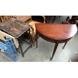 A modern demilune table, 75cmW; together with a small oak occasional table, on bobbin turned