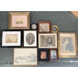 A mixed lot of pictures and prints to include 19th century colour engravings to include Egyptian