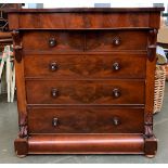 A large North Country chest of drawers, serpentine top and first drawer, over a further two short